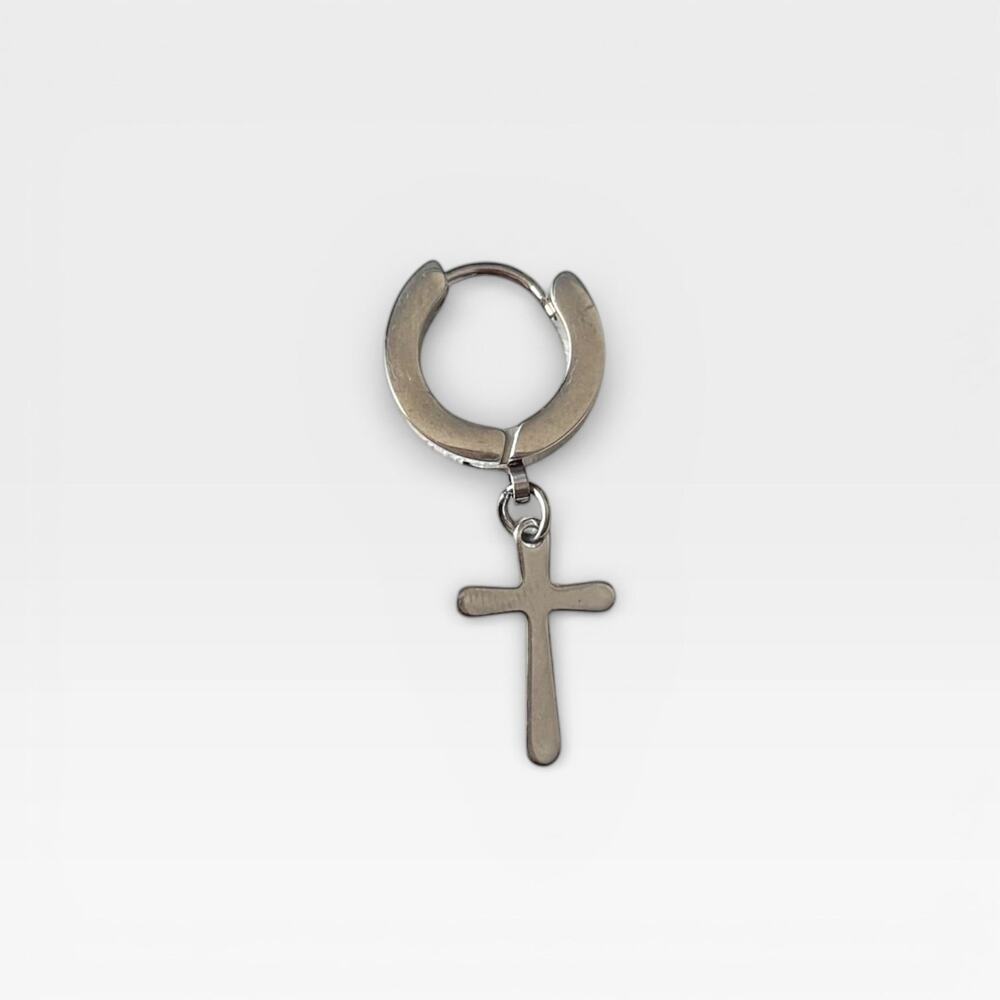 Silver Titanium Steel Cross Dangle Earring
